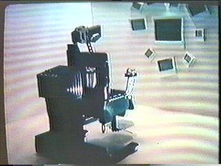 [view of white room from monitor]