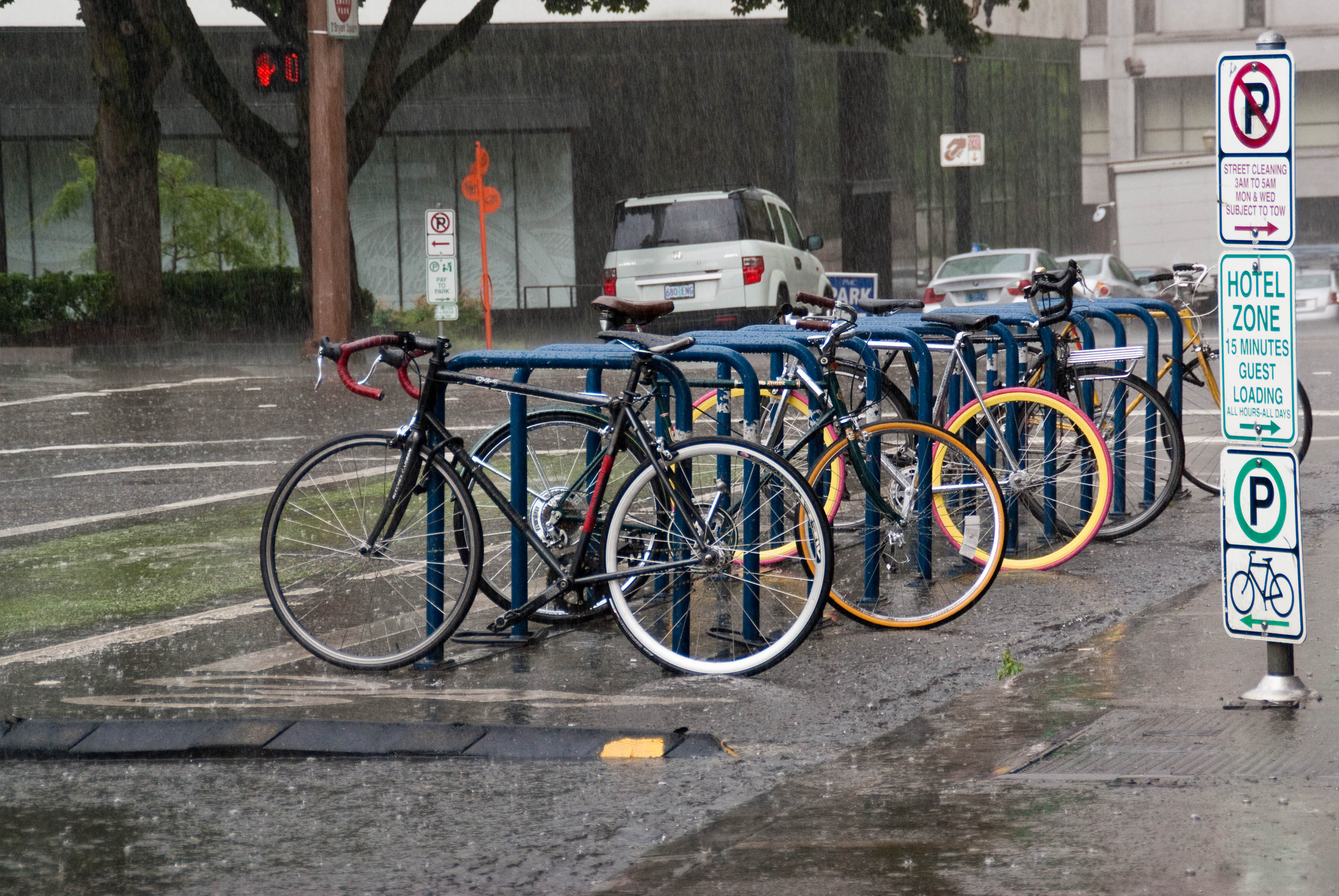 21383 I head out to ride and see wet bike corral on SW Stark before SW 10th Ave.